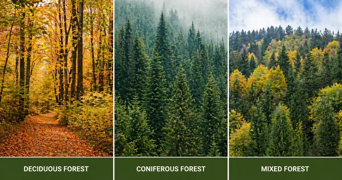 Deciduous, coniferous, and mixed temperate forest types