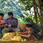 People making bamboo crafts in a forest, showing how forests support livelihoods and daily life